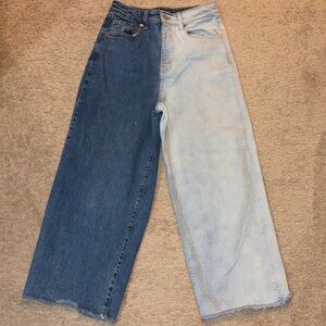 Wild Fable Highest Rise Wide Leg Two-Tone Flare Jeans - Dark and Light Blue